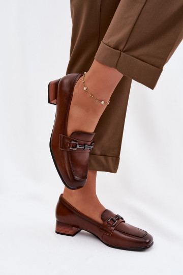 Kožené topánky Dámske Zapnuté Klocku s ozdobami Vinceza 39978 Hnedá farba