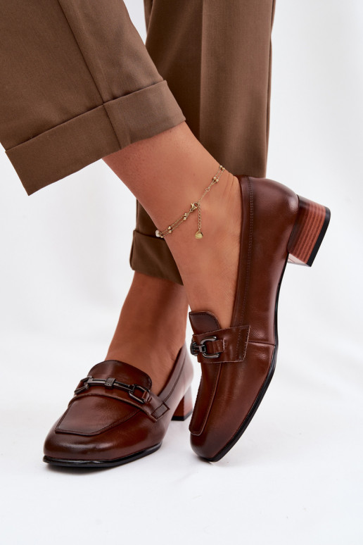 Kožené topánky Dámske Zapnuté Klocku s ozdobami Vinceza 39978 Hnedá farba