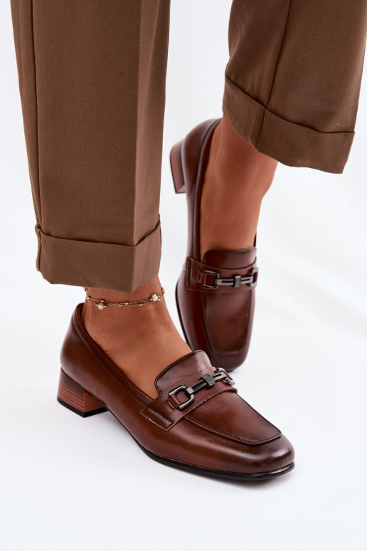 Kožené topánky Dámske Zapnuté Klocku s ozdobami Vinceza 39978 Hnedá farba