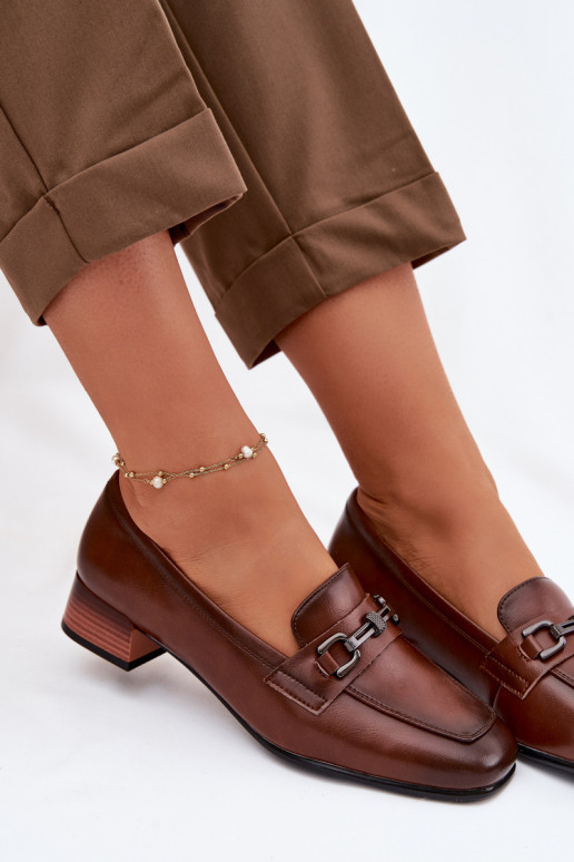 Kožené topánky Dámske Zapnuté Klocku s ozdobami Vinceza 39978 Hnedá farba