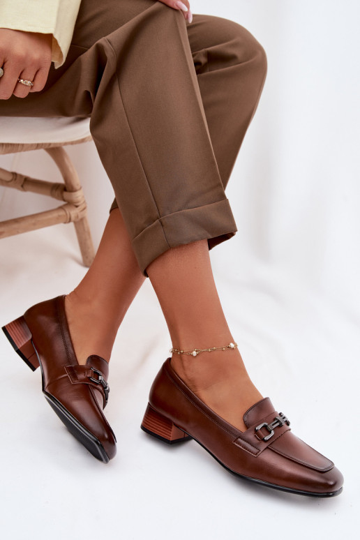 Kožené topánky Dámske Zapnuté Klocku s ozdobami Vinceza 39978 Hnedá farba