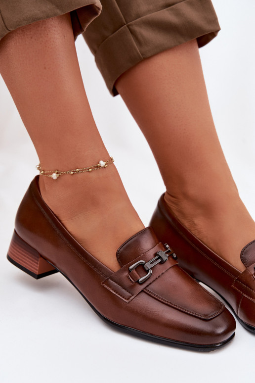 Kožené topánky Dámske Zapnuté Klocku s ozdobami Vinceza 39978 Hnedá farba