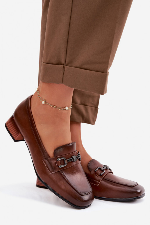 Kožené topánky Dámske Zapnuté Klocku s ozdobami Vinceza 39978 Hnedá farba