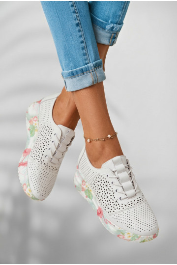 Kožené s prvkami prelamovania topánky Dámske biela farba Telina