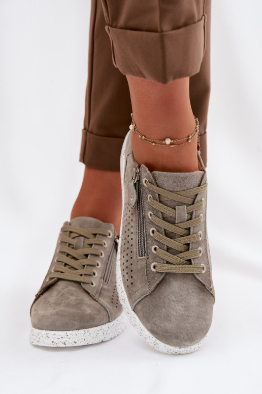 zo semišu topánky Dámske so zipsami khaki farby Cemela