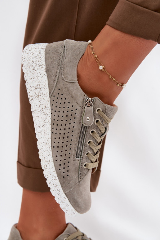 zo semišu topánky Dámske so zipsami khaki farby Cemela