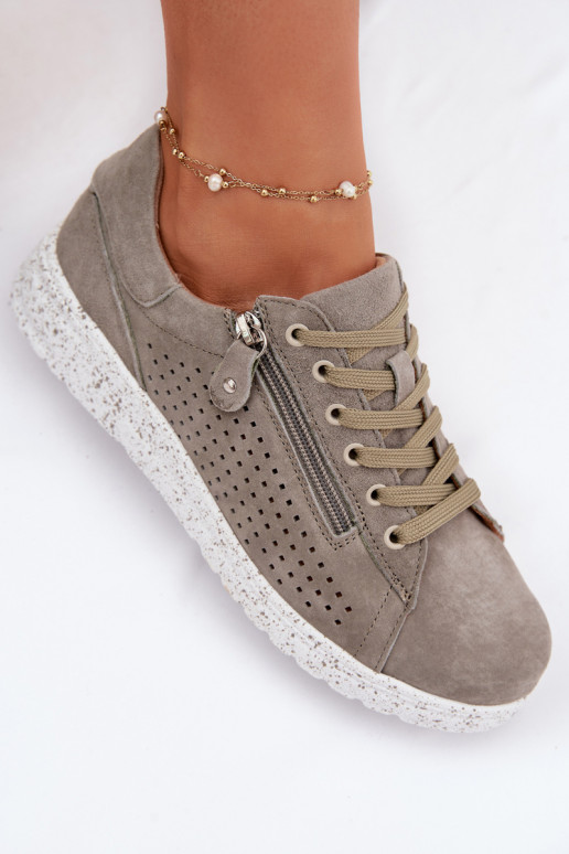 zo semišu topánky Dámske so zipsami khaki farby Cemela