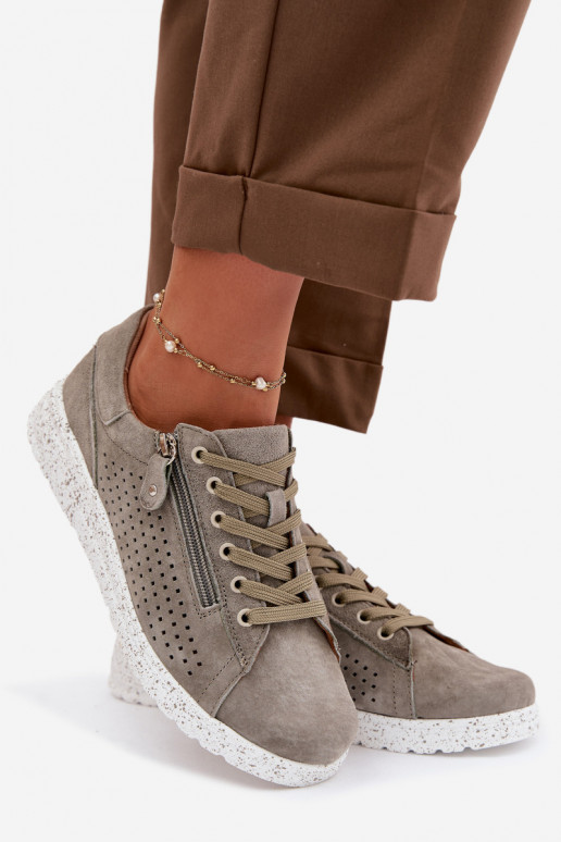 zo semišu topánky Dámske so zipsami khaki farby Cemela