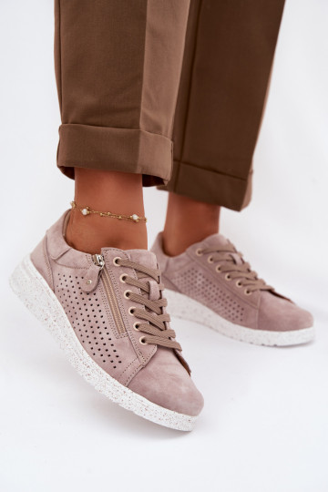 zo semišu topánky Dámske so zipsami béžová Cemela