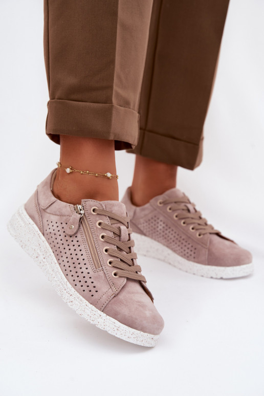 zo semišu topánky Dámske so zipsami béžová Cemela