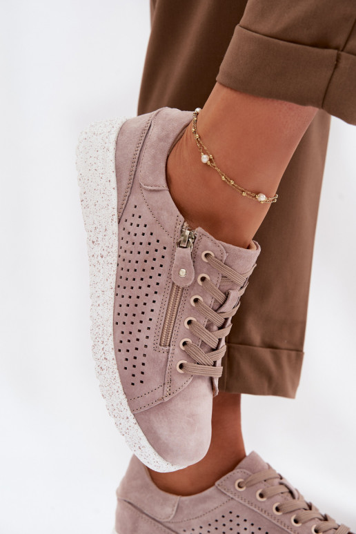 zo semišu topánky Dámske so zipsami béžová Cemela