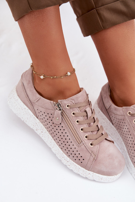 zo semišu topánky Dámske so zipsami béžová Cemela