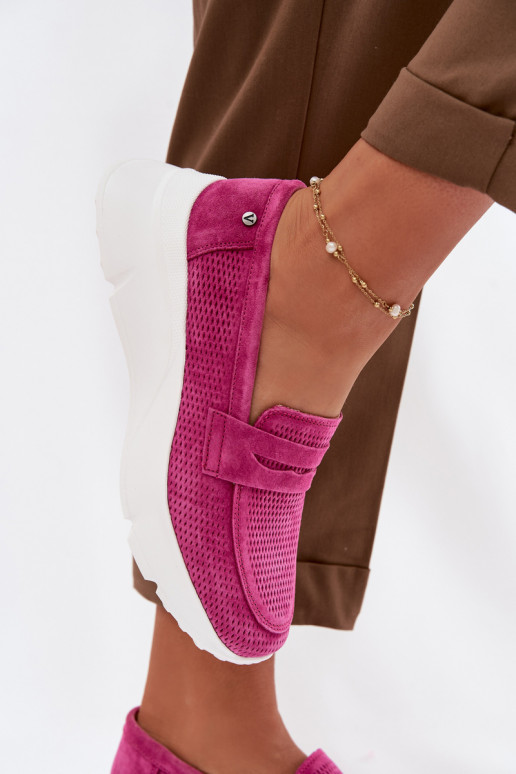 dámske mokasínyZapnutéturalnego zo semišuu s platformou Vinceza 79626 Ružová