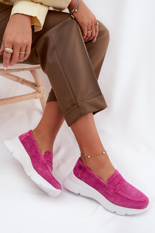 dámske mokasínyZapnutéturalnego zo semišuu s platformou Vinceza 79626 Ružová