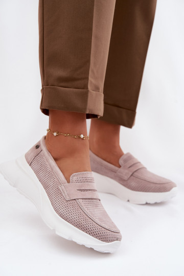 dámske mokasínyZapnutéturalnego zo semišuu s platformou Vinceza 79626 béžová 2