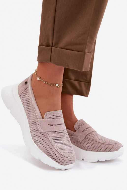 dámske mokasínyZapnutéturalnego zo semišuu s platformou Vinceza 79626 béžová