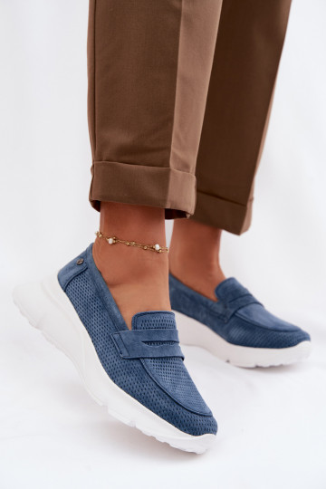 dámske mokasínyZapnutéturalnego zo semišuu s platformou Vinceza 79626 tmavomodrá