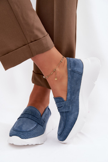 dámske mokasínyZapnutéturalnego zo semišuu s platformou Vinceza 79626 tmavomodrá 2