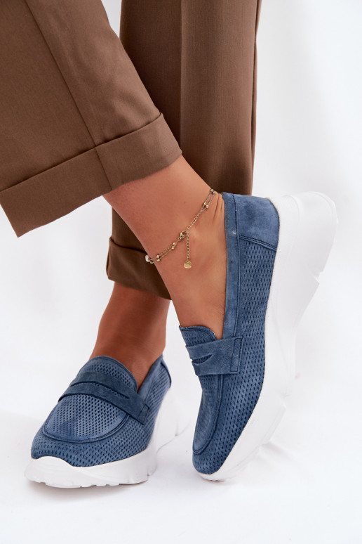 dámske mokasínyZapnutéturalnego zo semišuu s platformou Vinceza 79626 tmavomodrá