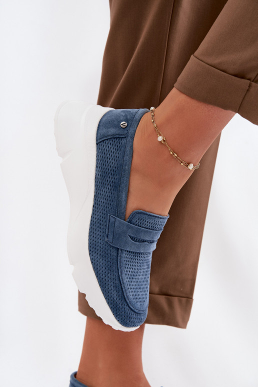 dámske mokasínyZapnutéturalnego zo semišuu s platformou Vinceza 79626 tmavomodrá