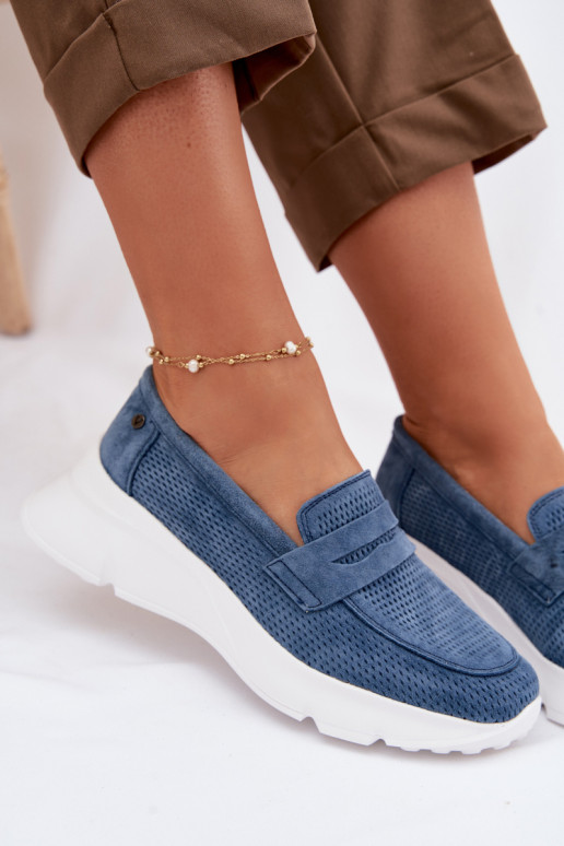 dámske mokasínyZapnutéturalnego zo semišuu s platformou Vinceza 79626 tmavomodrá