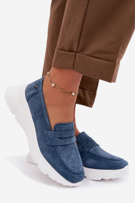 dámske mokasínyZapnutéturalnego zo semišuu s platformou Vinceza 79626 tmavomodrá