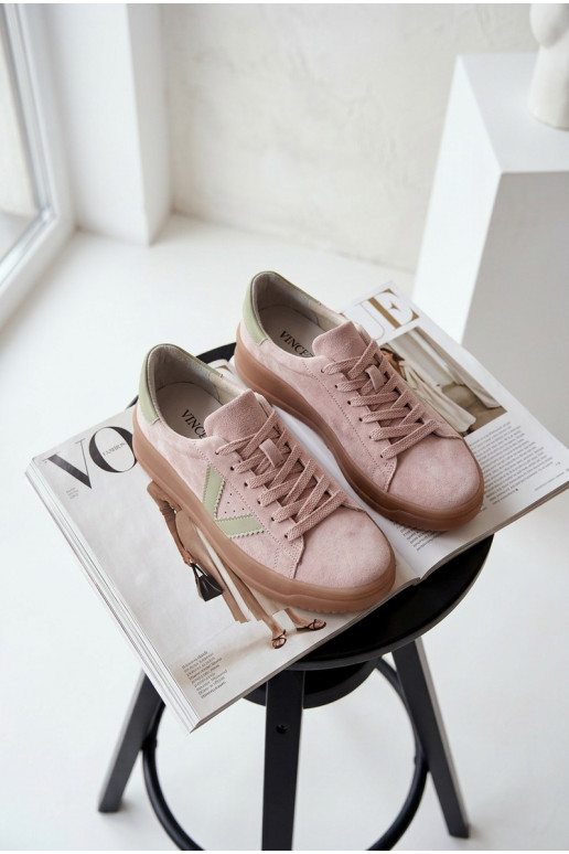 Tenisky model obuvi DámskeZapnutéturalnego zo semišuu s platformou Vinceza 79597 Ružová