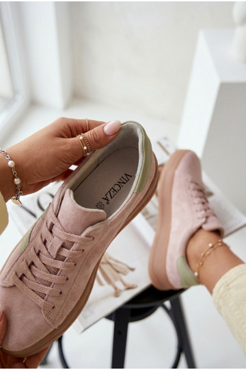 Tenisky model obuvi DámskeZapnutéturalnego zo semišuu s platformou Vinceza 79597 Ružová 2