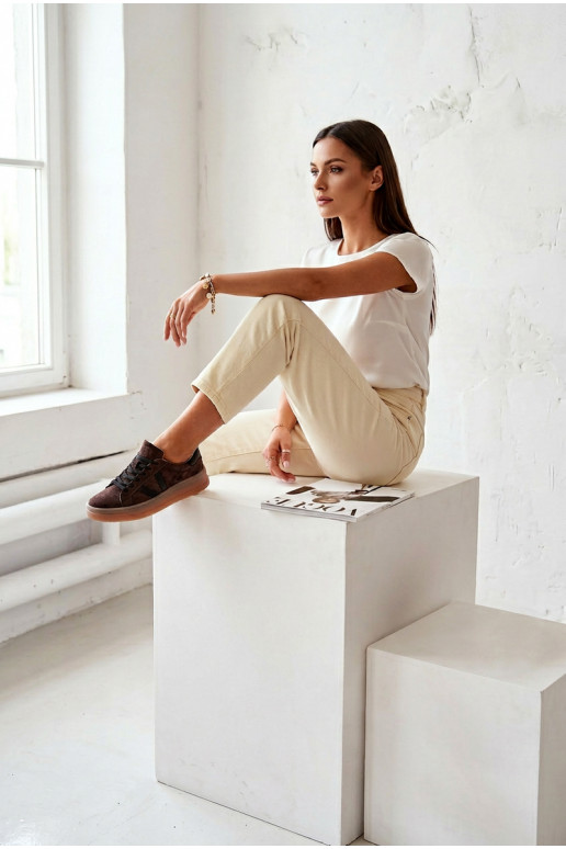 Tenisky model obuvi DámskeZapnutéturalnego zo semišuu s platformou Vinceza 79597 Hnedá farba