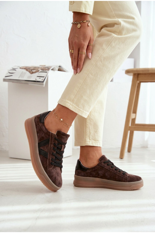 Tenisky model obuvi DámskeZapnutéturalnego zo semišuu s platformou Vinceza 79597 Hnedá farba