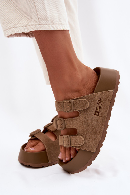 Dámske papuče s platformou S pruhmi Big Star TT274530 Hnedá farba