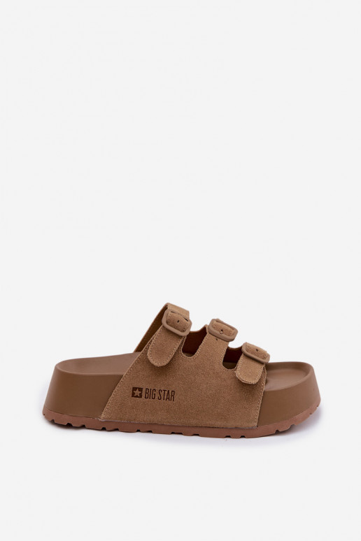 Dámske papuče s platformou S pruhmi Big Star TT274530 Hnedá farba