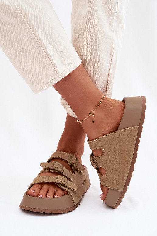 Dámske papuče s platformou S pruhmi Big Star TT274529 béžová