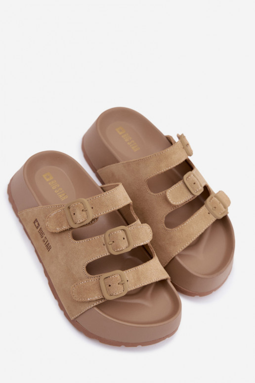 Dámske papuče s platformou S pruhmi Big Star TT274529 béžová