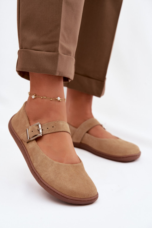 Balerínky BarefootZapnutéturalnego zo semišuu Zazoo 316 béžová