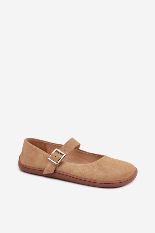 Balerínky BarefootZapnutéturalnego zo semišuu Zazoo 316 béžová