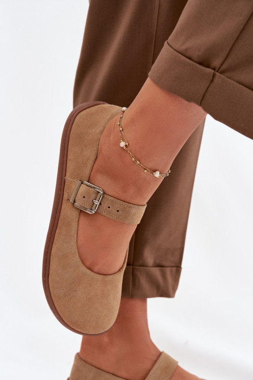 Balerínky BarefootZapnutéturalnego zo semišuu Zazoo 316 béžová