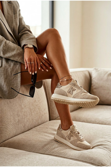 Kožené zo semišu Tenisky model obuvi Dámske s platformou Kobbo 100103 béžová
