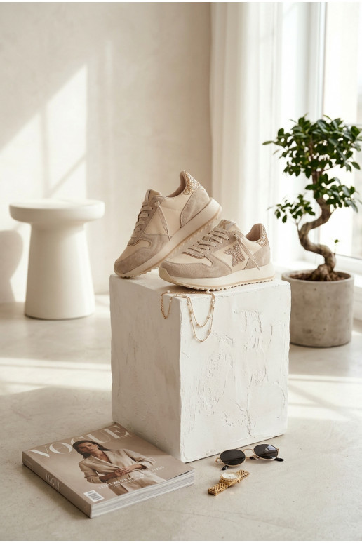 Kožené zo semišu Tenisky model obuvi Dámske s platformou Kobbo 100103 béžová