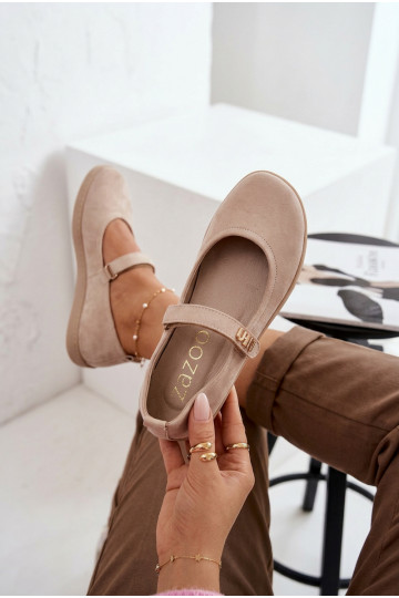 Kožené Semišové balerínky Barefoot s popruhmi Zazoo 10206 béžová 2