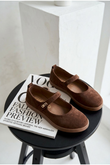 Kožené Semišové balerínky Barefoot s popruhmi Zazoo 10206 CzekoladoIne