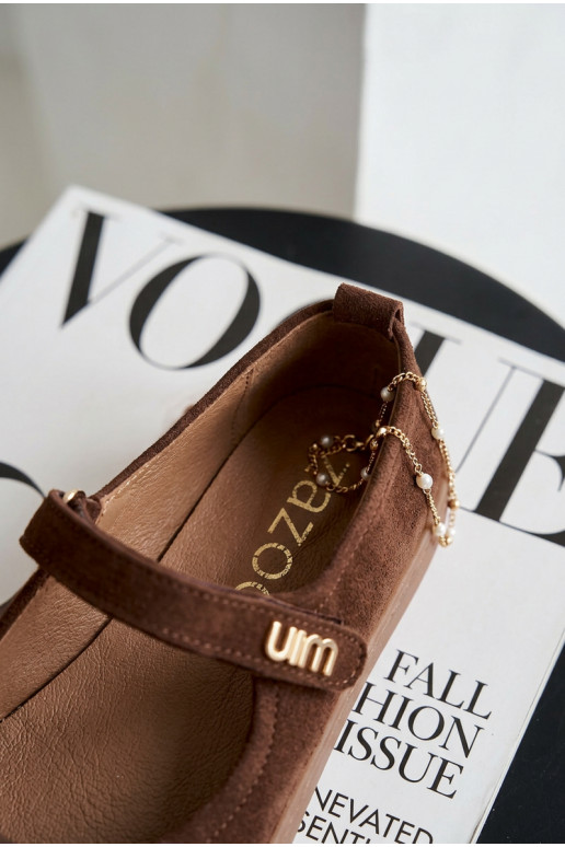 Kožené Semišové balerínky Barefoot s popruhmi Zazoo 10206 CzekoladoIne