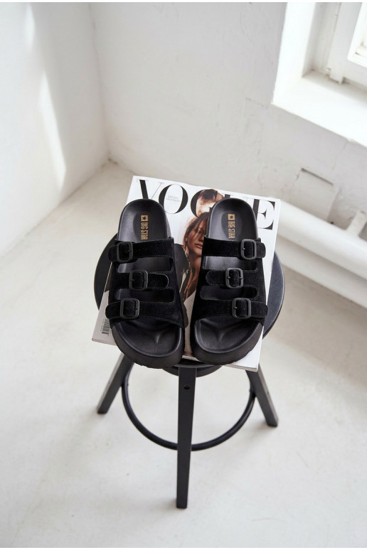 Dámske šľapky s platformou a pásikmi Big Star TT274531 čierne