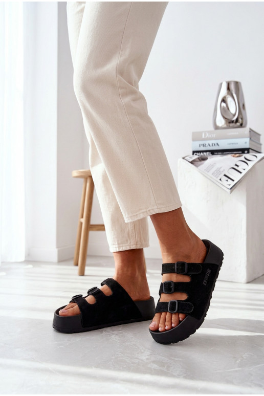 Dámske šľapky s platformou a pásikmi Big Star TT274531 čierne