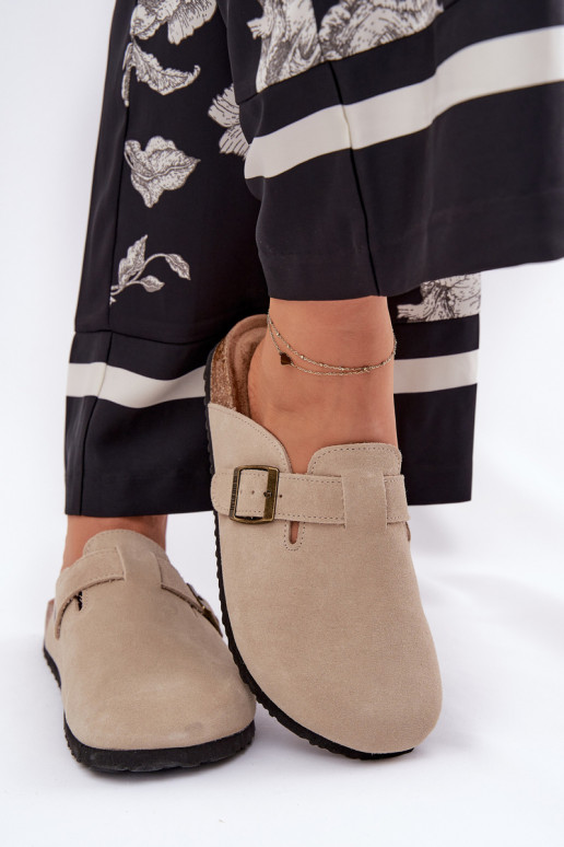 semišové papuče Dreváky Dámske s prackami Big Star RR274A385 béžová