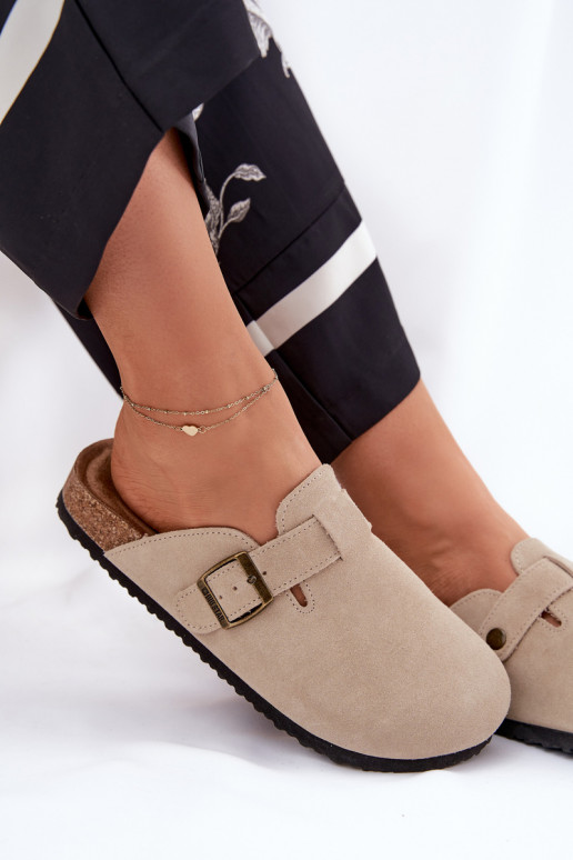 semišové papuče Dreváky Dámske s prackami Big Star RR274A385 béžová