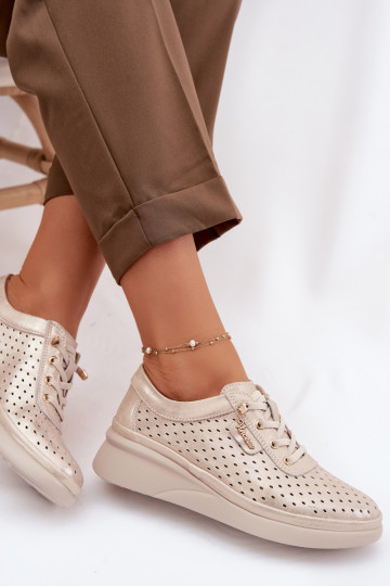 Kožené s prvkami prelamovania topánky Dámske Vinceza 79603 zlatej farby