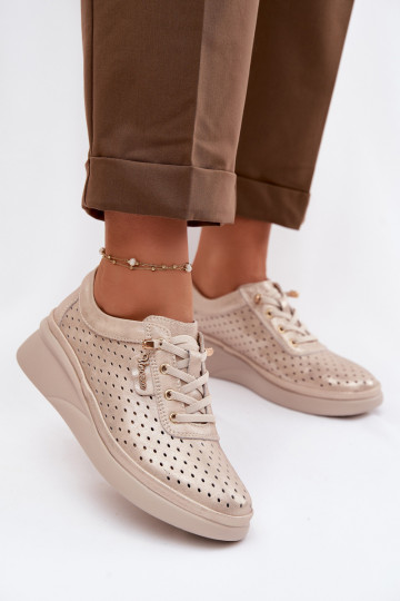 Kožené s prvkami prelamovania topánky Dámske Vinceza 79603 zlatej farby 2