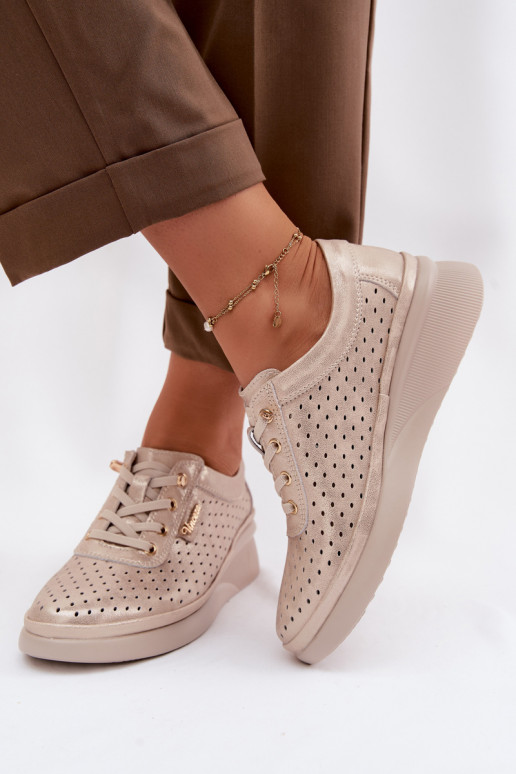 Kožené s prvkami prelamovania topánky Dámske Vinceza 79603 zlatej farby