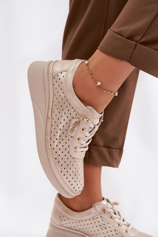 Kožené s prvkami prelamovania topánky Dámske Vinceza 79603 zlatej farby